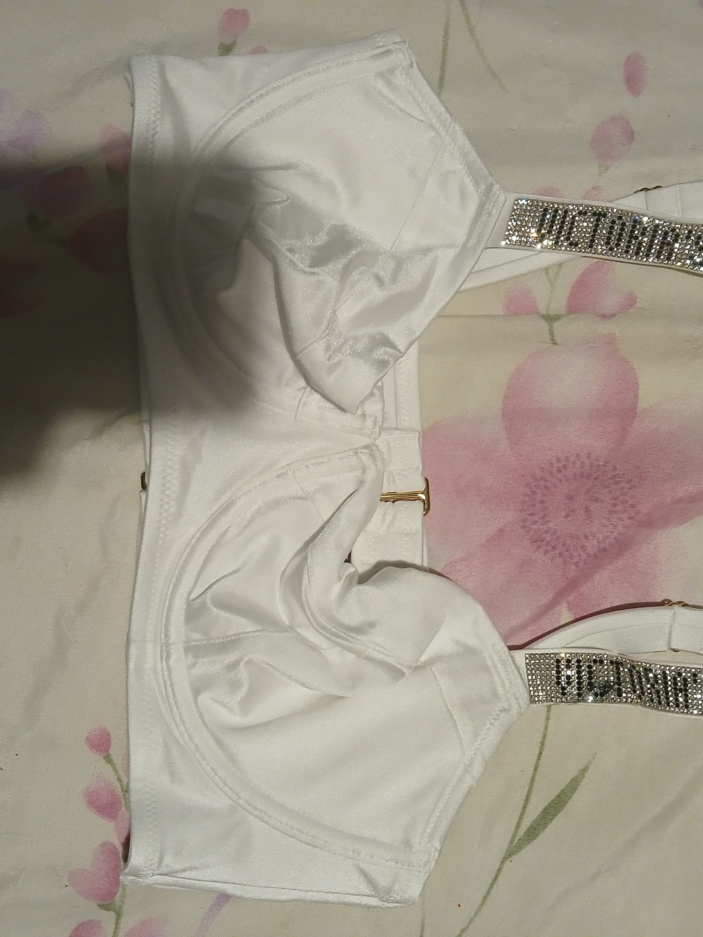 Victoria's Secret White Rhinestone Strap Underwire Bra